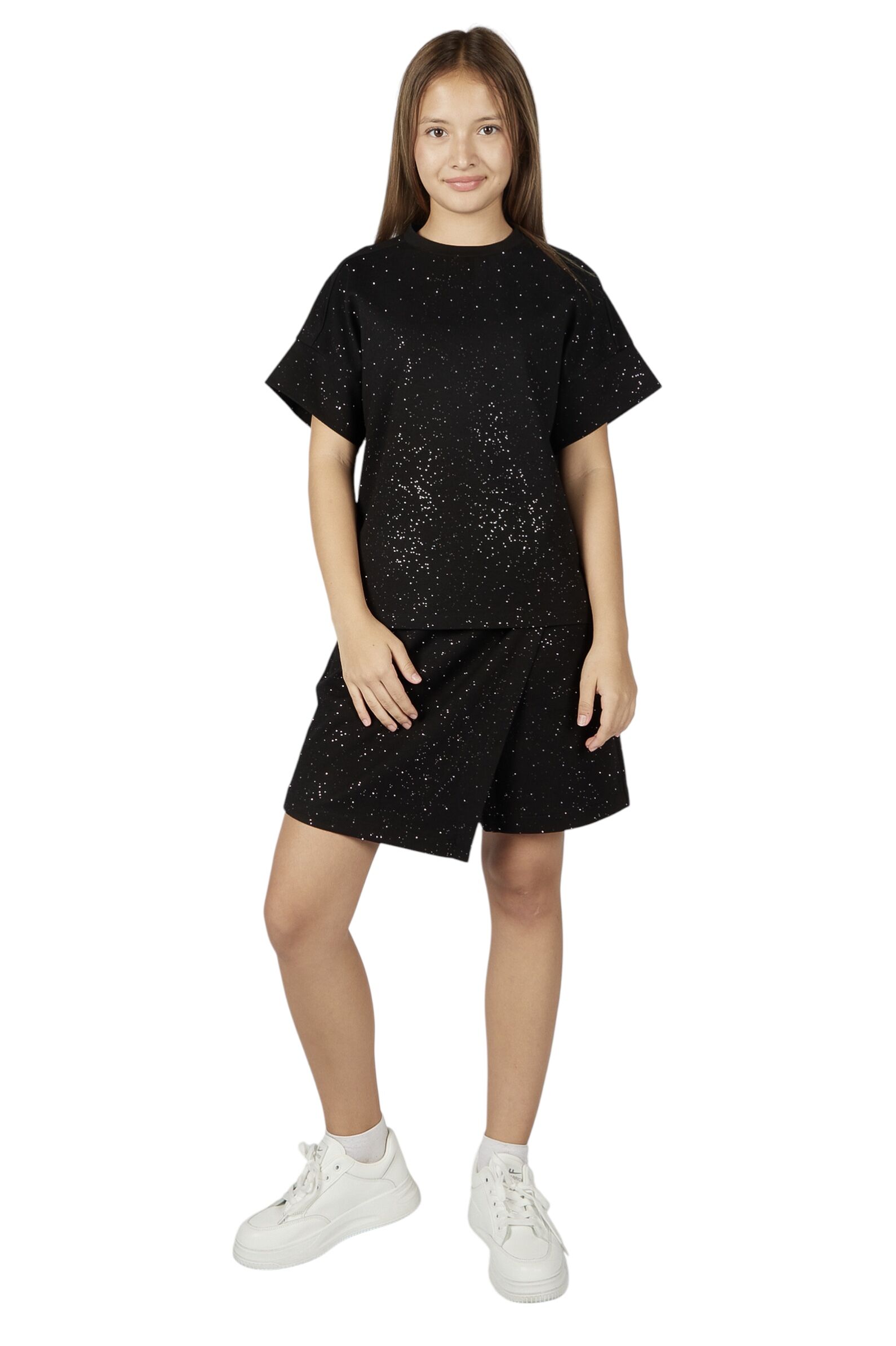 Футболка дев. АРТ.G-TS26101,чер,хл-эл